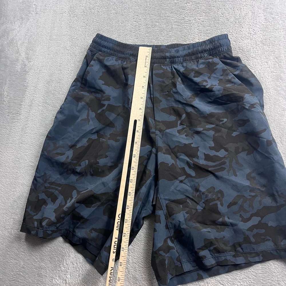 Lululemon Pace Breaker Linerless Shorts Mens Blue Camo 7 Inch Workout Running